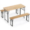 3-Piece Folding Picnic Table with Benches Fir Wood Portable Bear Camping SET-Natural