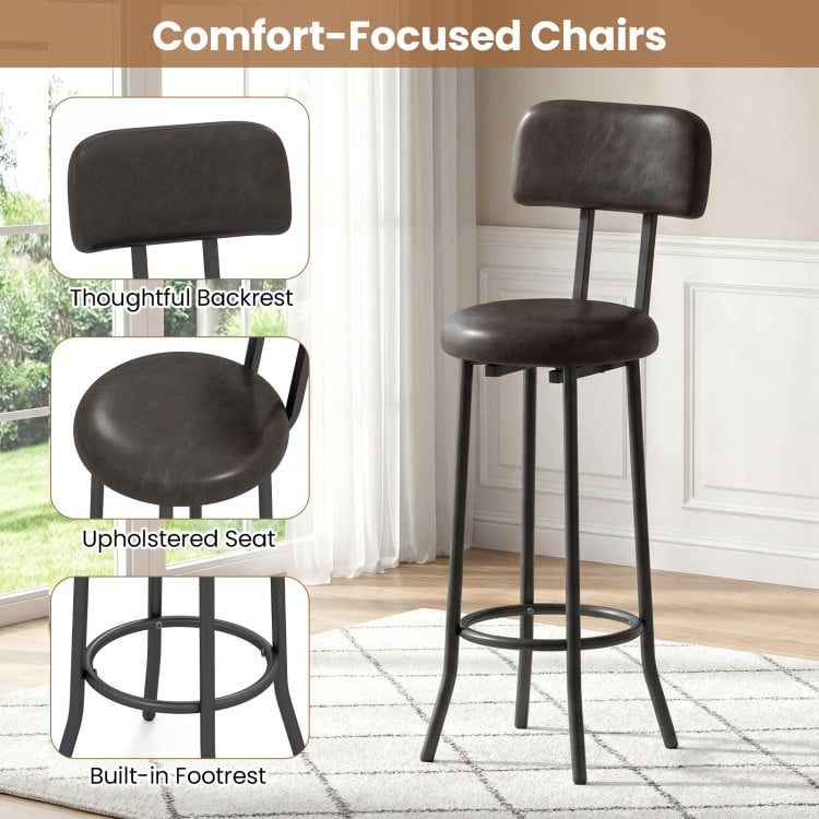 3-Piece Industrial Bar Table Set with 2 Upholstered Stools and Footrests for Dining Room-Rustic Brown