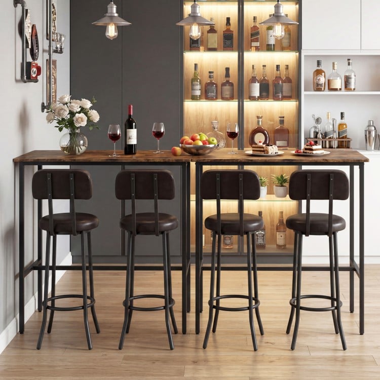 3-Piece Industrial Bar Table Set with 2 Upholstered Stools and Footrests for Dining Room-Rustic Brown