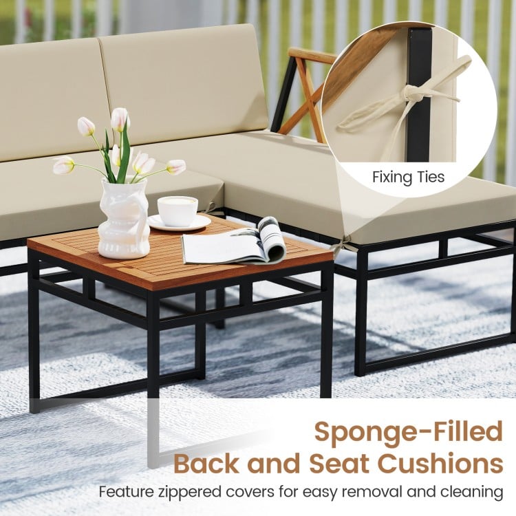 3-Piece L-Shaped Patio Furniture Set for Porch Backyard and Poolside-Beige