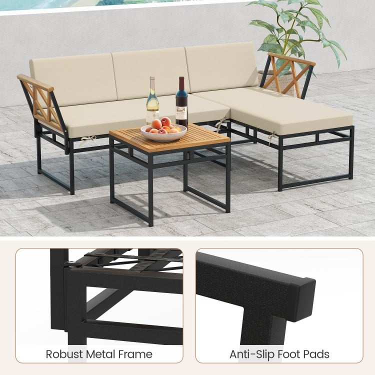 3-Piece L-Shaped Patio Furniture Set for Porch Backyard and Poolside-Beige