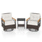 3 Piece Outdoor Swivel Chair Set with Tempered Glass Side Table-White