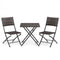 3 Piece Rattan Bistro Set Outdoor Folding Dining Table and Chairs with Wicker Seat
