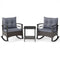 3 Piece Rocking Bistro Set PE Rattan Rocker Chairs with Acacia Wood Top Table-Gray