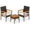 3 Piece Wicker Furniture Set with Acacia Wood Tabletop and Armrest for Balcony-White