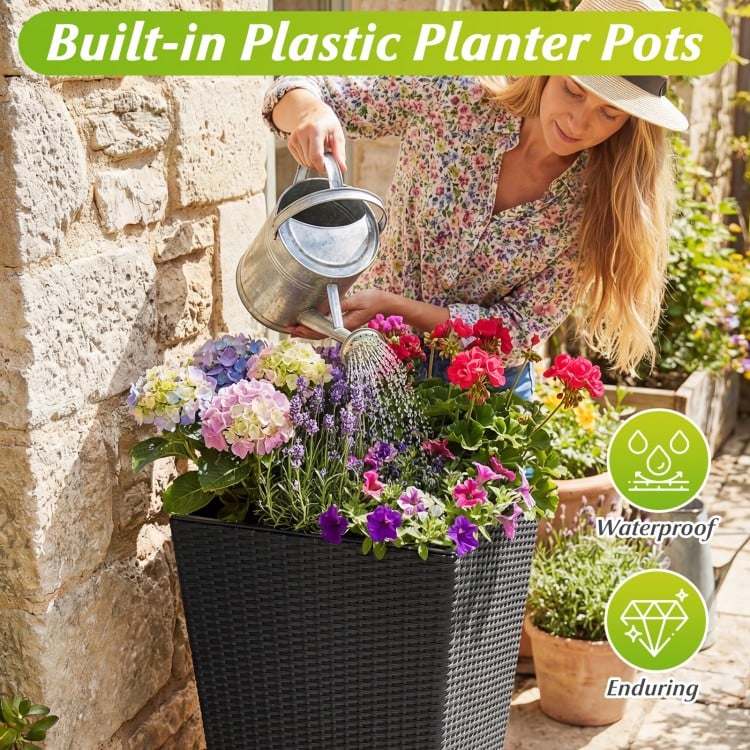 3-Piece Wicker Planters Tapered PP Rattan Plant Boxes with Plastic Flower Pots-Black