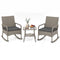3-Piece Wicker Rocking Bistro Set with Cushions & Glass Coffee Table