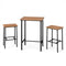 3 Pieces Acacia Wood Patio Bar Set Rectangular Table with Metal Frame