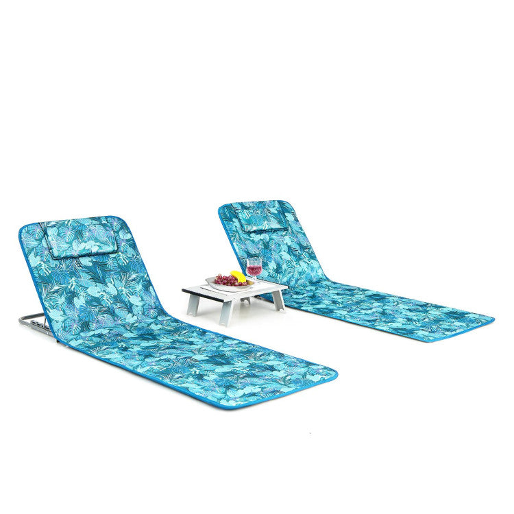 3-Piece Folding Beach Lounge Chair Set with Side Table – 2 Adjustable Reclining Chairs