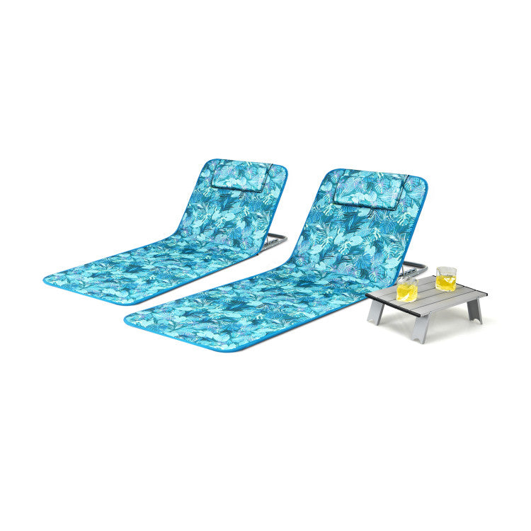3-Piece Folding Beach Lounge Chair Set with Side Table – 2 Adjustable Reclining Chairs
