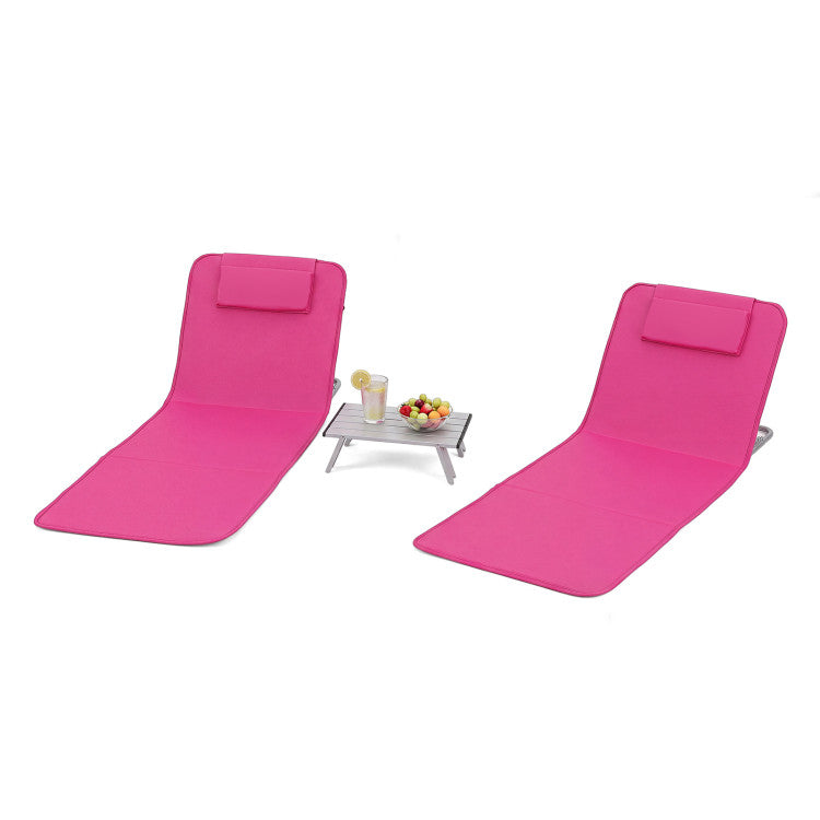 3-Piece Folding Beach Lounge Chair Set with Side Table – 2 Adjustable Reclining Chairs