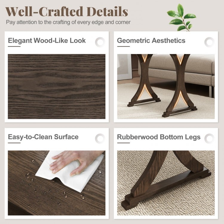 3 Pieces Nesting Coffee Table Side Table with Solid Rubber Wood Legs-Brown