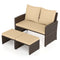 3 Pieces Outdoor Patio PE Wicker Furniture Set with Cushions-Beige
