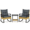 3 Pieces Outdoor Rattan Rocking Chairs Set with  2-Tier Side Table for Garden Backyard-Gray