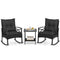 3 Pieces Outdoor Rattan Rocking Chairs Set with  2-Tier Side Table for Garden Backyard-Black