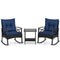 3 Pieces Outdoor Rattan Rocking Chairs Set with  2-Tier Side Table for Garden Backyard-Navy
