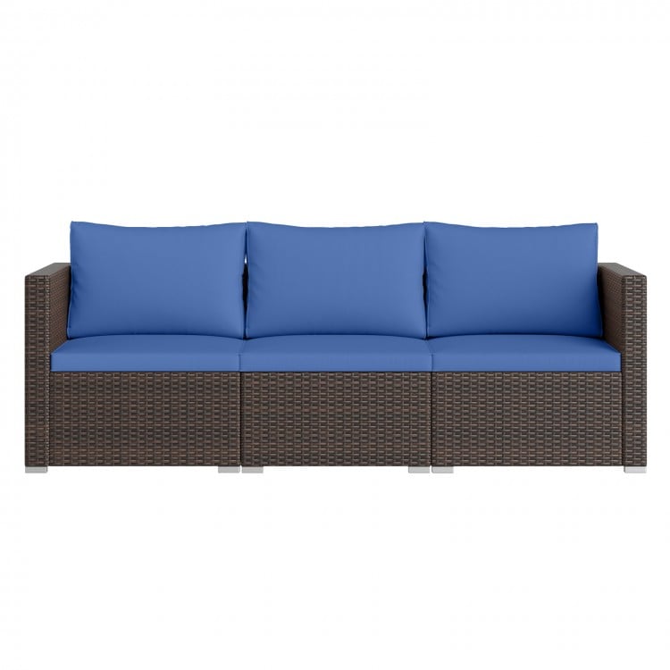 3 Pieces Outdoor Sectional Sofa Set with Soft Cushions-Navy