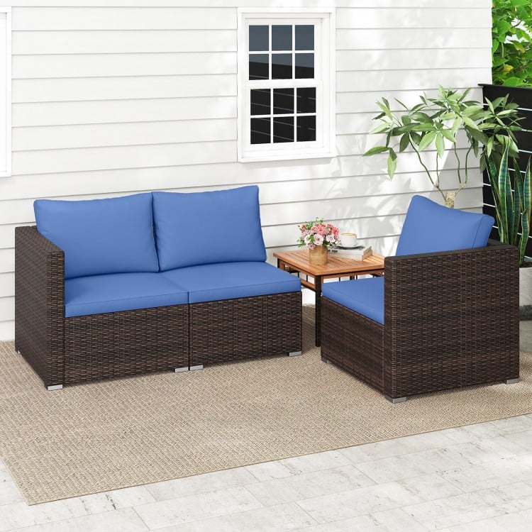 3 Pieces Outdoor Sectional Sofa Set with Soft Cushions-Navy