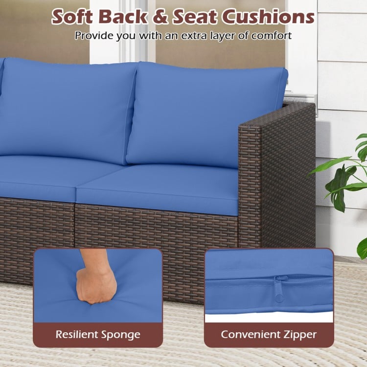 3 Pieces Outdoor Sectional Sofa Set with Soft Cushions-Navy