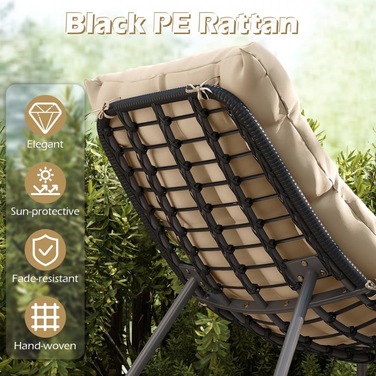 3 Pieces PE Rattan Conversation Set with Cushioned Papasan Chairs-Beige