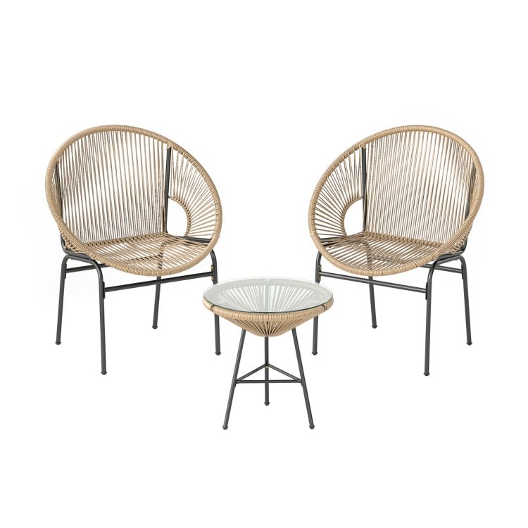 3 Pieces Patio Acapulco Furniture Bistro Set with Glass Table-Brown