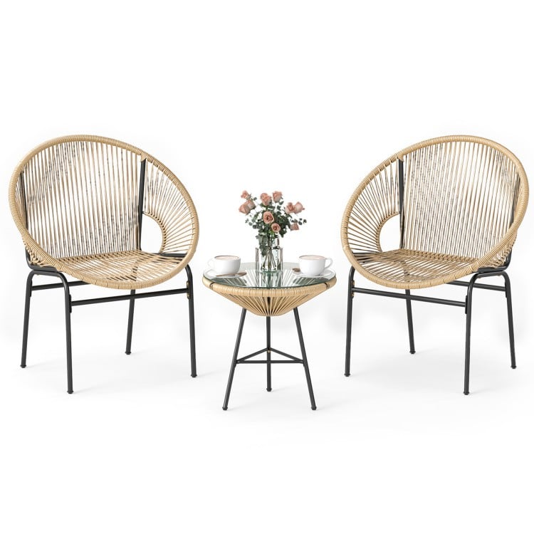 3 Pieces Patio Acapulco Furniture Bistro Set with Glass Table-Brown