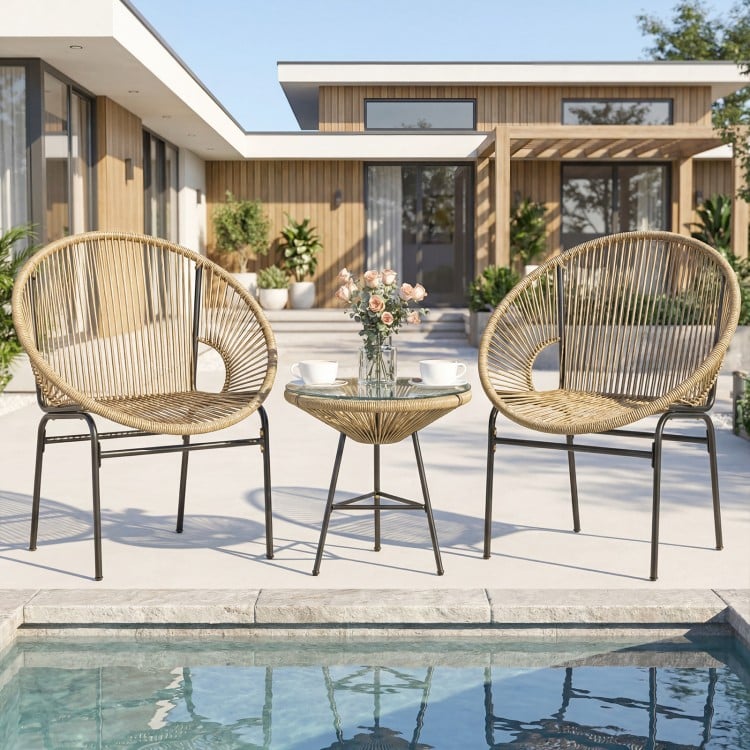 3 Pieces Patio Acapulco Furniture Bistro Set with Glass Table-Brown
