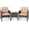 3 Pieces Patio PE Wicker Furniture Set with Cushions  for Porch and Balcony-Beige