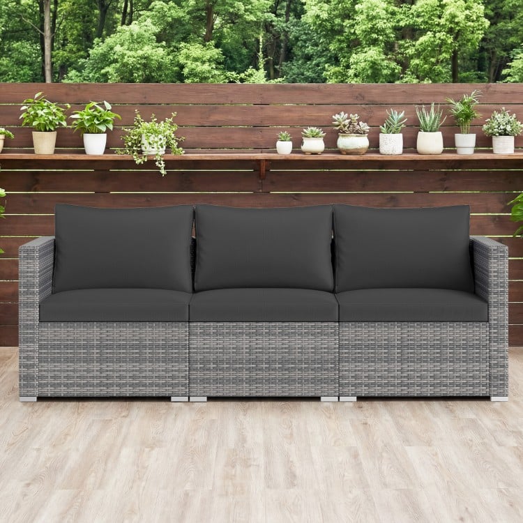 3 Pieces Patio Sectional Sofa Set PE Rattan Modular Couch Furniture Set with Soft Cushions-Black