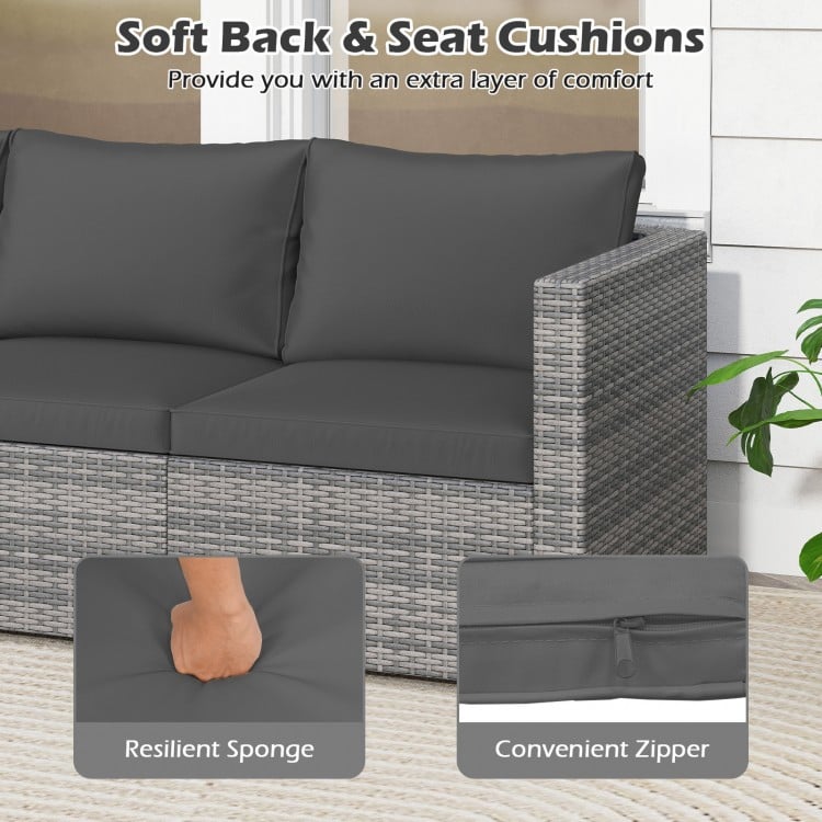 3 Pieces Patio Sectional Sofa Set PE Rattan Modular Couch Furniture Set with Soft Cushions-Black