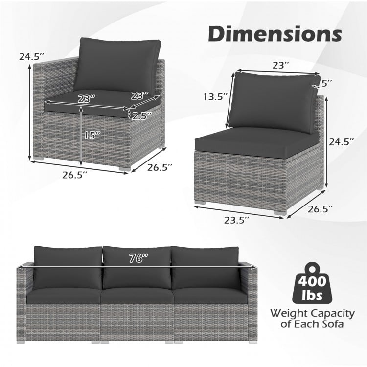 3 Pieces Patio Sectional Sofa Set PE Rattan Modular Couch Furniture Set with Soft Cushions-Black