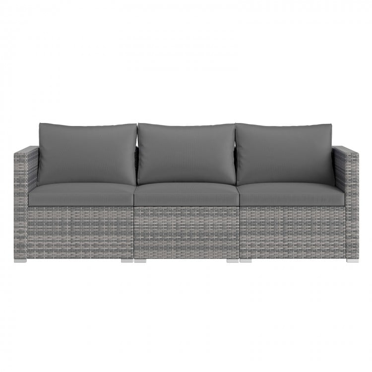 3 Pieces Patio Sectional Sofa Set PE Rattan Modular Couch Furniture Set with Soft Cushions-Gray