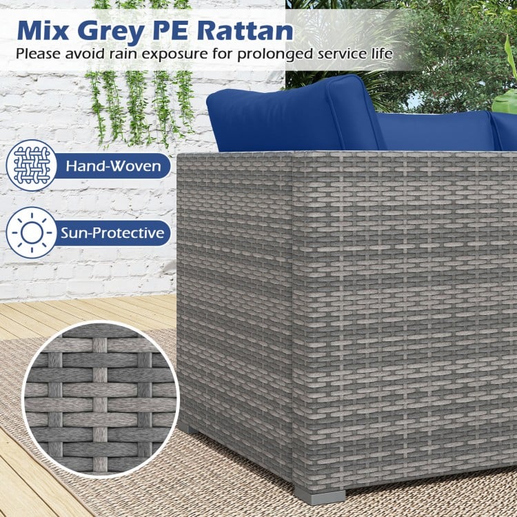 3 Pieces Patio Sectional Sofa Set PE Rattan Modular Couch Furniture Set with Soft Cushions-Navy