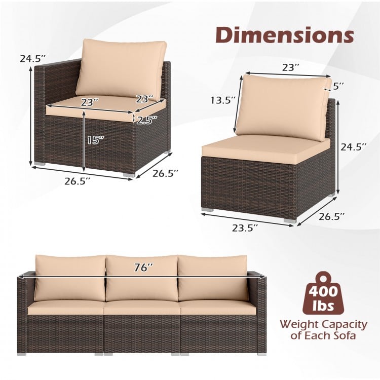 3 Pieces Patio Sectional Sofa Set with Soft Cushions-Beige