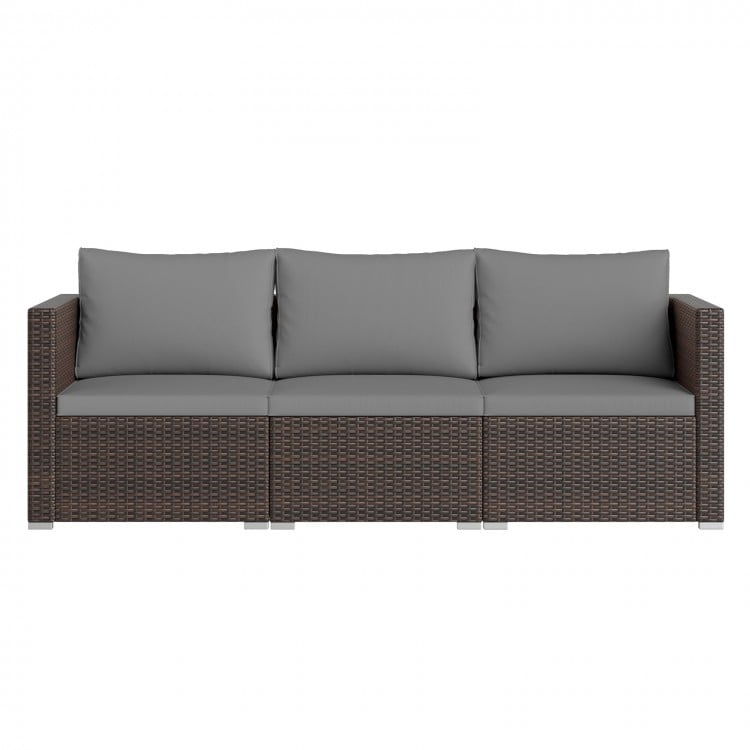 3 Pieces Patio Sectional Sofa Set with Soft Cushions-Gray