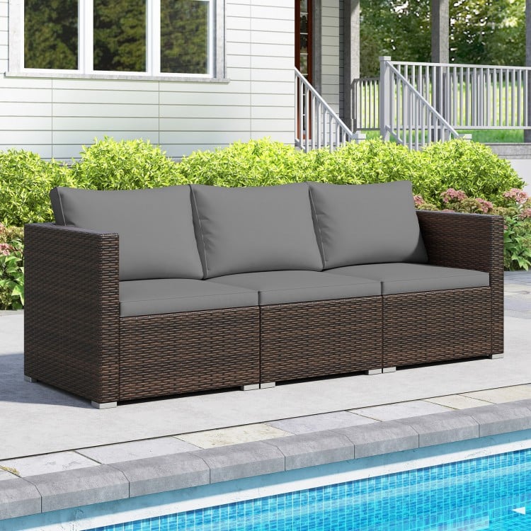 3 Pieces Patio Sectional Sofa Set with Soft Cushions-Gray