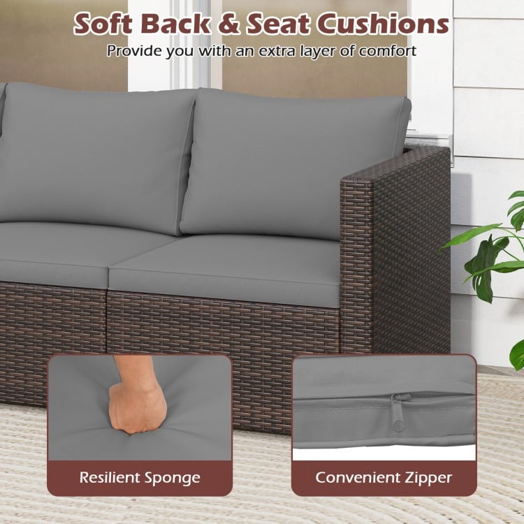 3 Pieces Patio Sectional Sofa Set with Soft Cushions-Gray