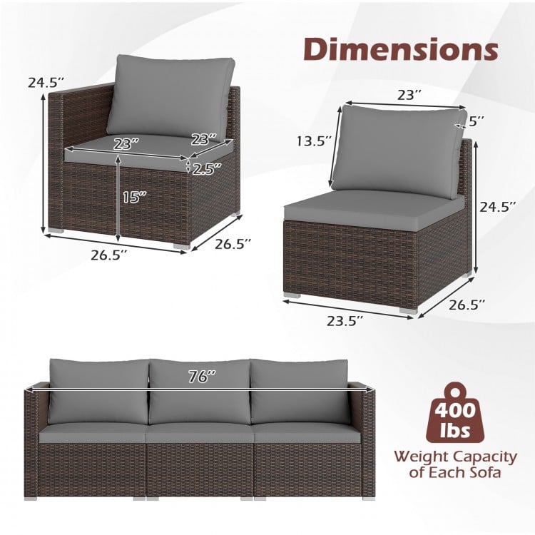 3 Pieces Patio Sectional Sofa Set with Soft Cushions-Gray