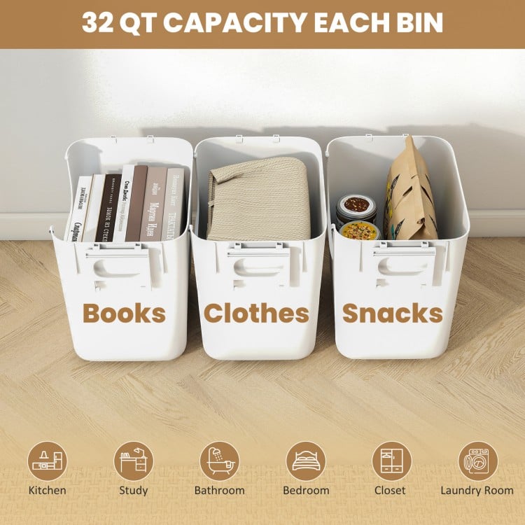 3 Pieces Plastic Storage Bins Stackable with Front Door and Side Handles-White
