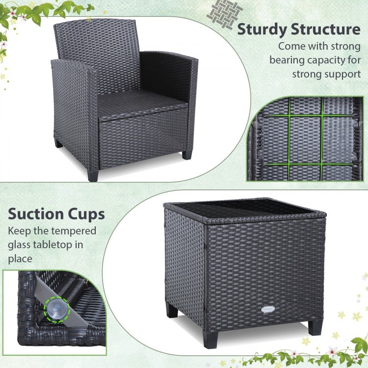 3 Pieces Rattan Patio Furniture Set with Washable Cushion-Peacock Blue