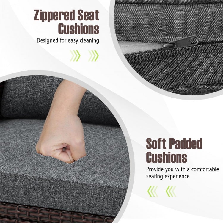 3 Pieces Rattan Patio Furniture Set with Washable Cushion-Gray