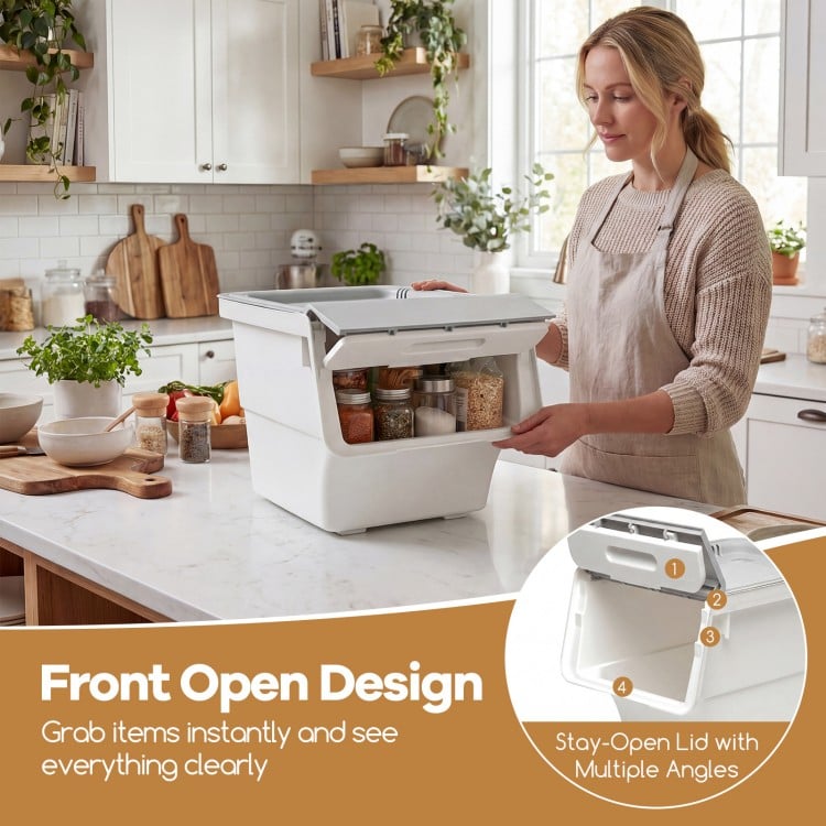 3 Pieces Storage Bins on Wheels Stackable Plastic Boxes with Stay-Open Lid (S)-Gray