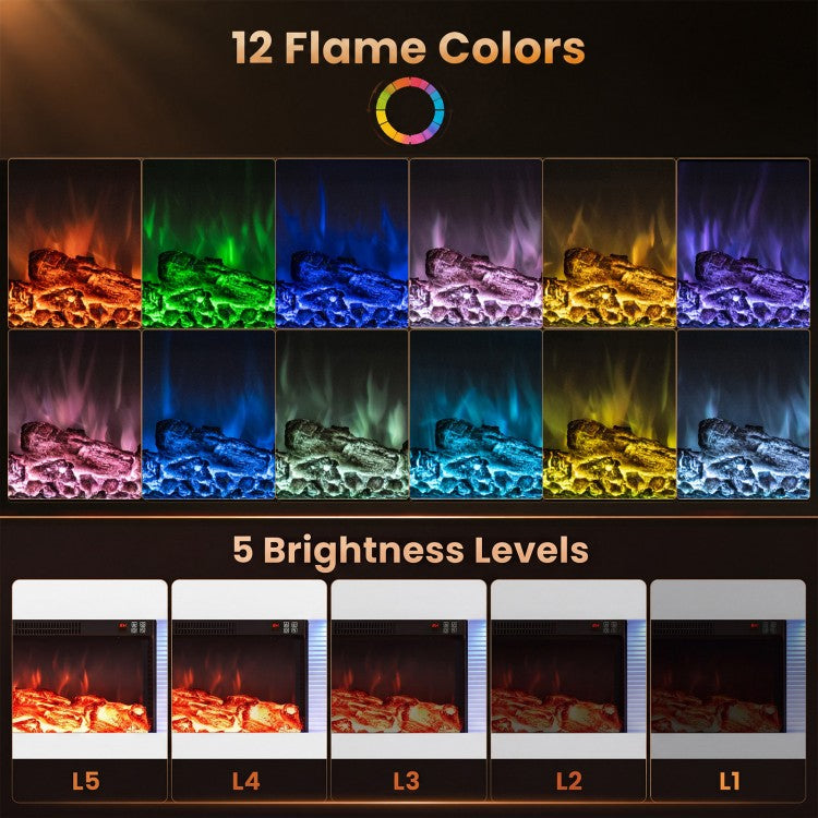 60" 3-Sided Wall-Mount Electric Fireplace with Floating Mantel, WiFi & 12 Flame Colors – White