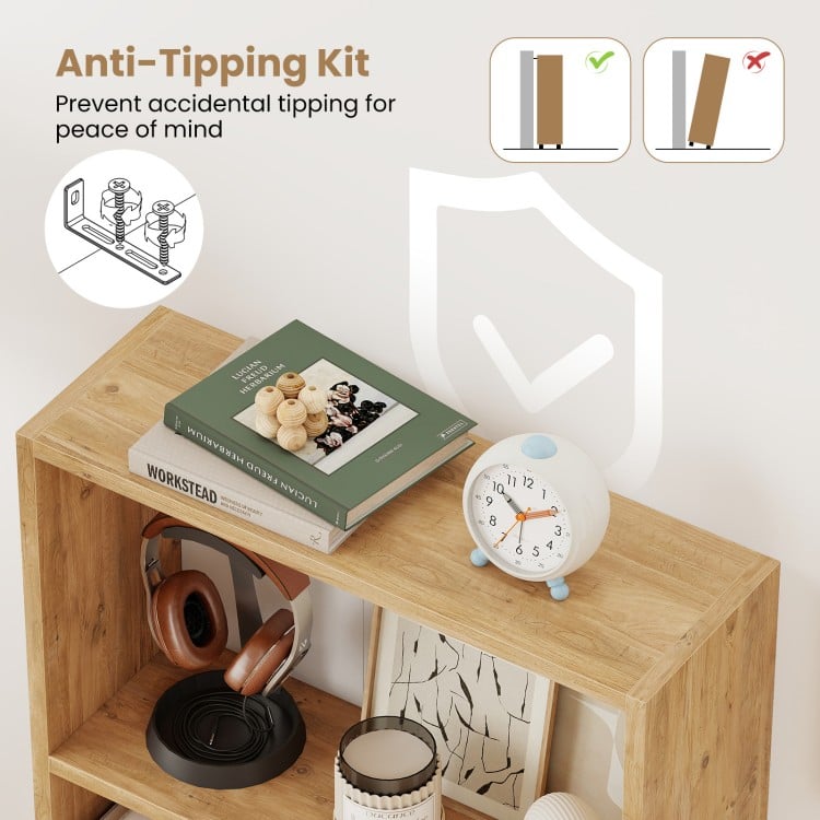 3-Tier Bookcase 42 inch Tall Book Shelf with Anti-Tipping Kit-Brown
