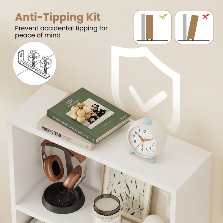 3-Tier Bookcase 42 inch Tall Book Shelf with Anti-Tipping Kit-White