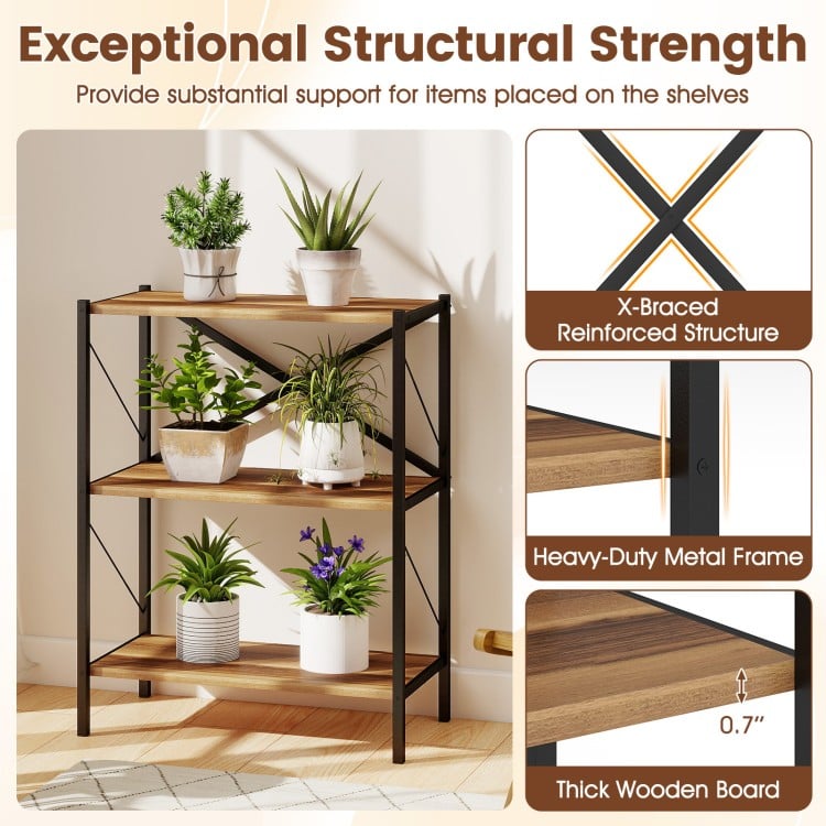 3-Tier Bookshelf with Heavy-Duty Metal Frame