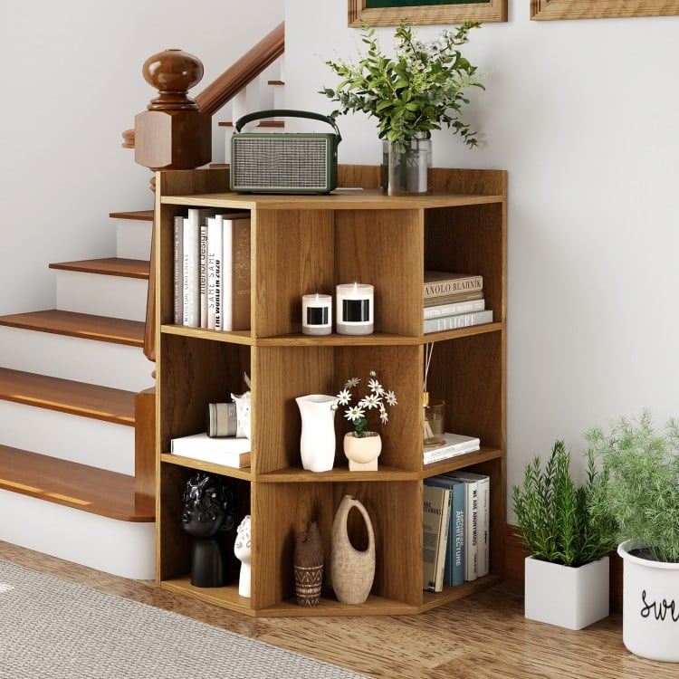 3-Tier Corner Cabinet with Charging Station for Bedroom-Natural