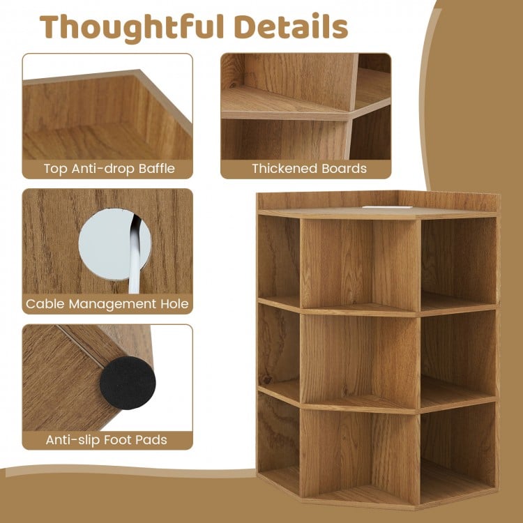 3-Tier Corner Cabinet with Charging Station for Bedroom-Natural