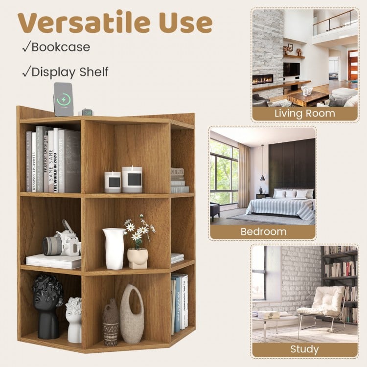 3-Tier Corner Cabinet with Charging Station for Bedroom-Natural