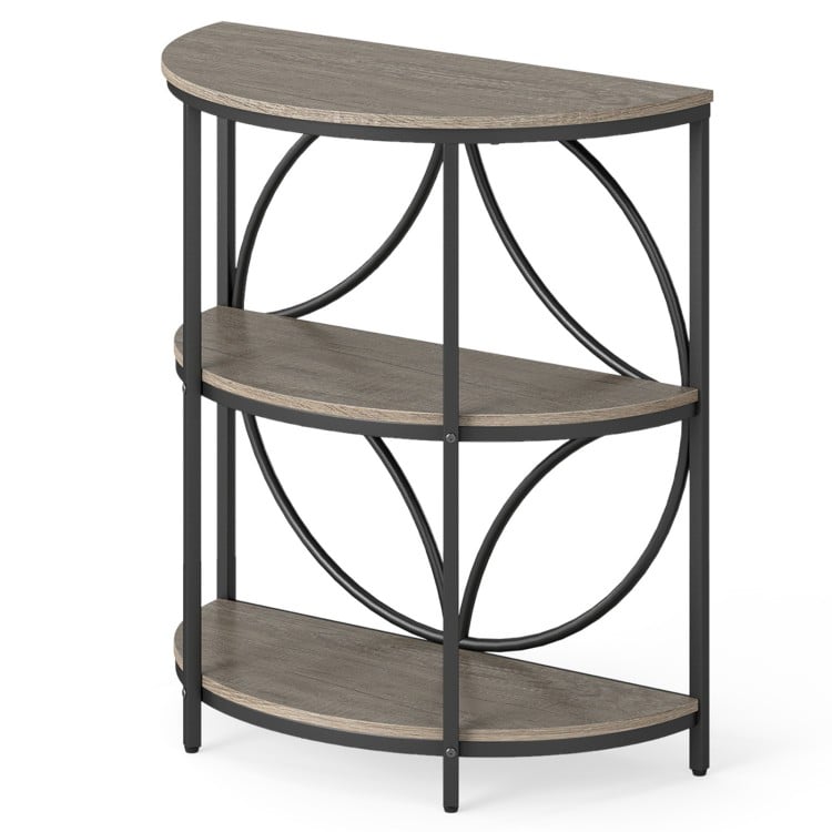 3-Tier Half Round End Table with Study Metal Frame for Living Room-Gray